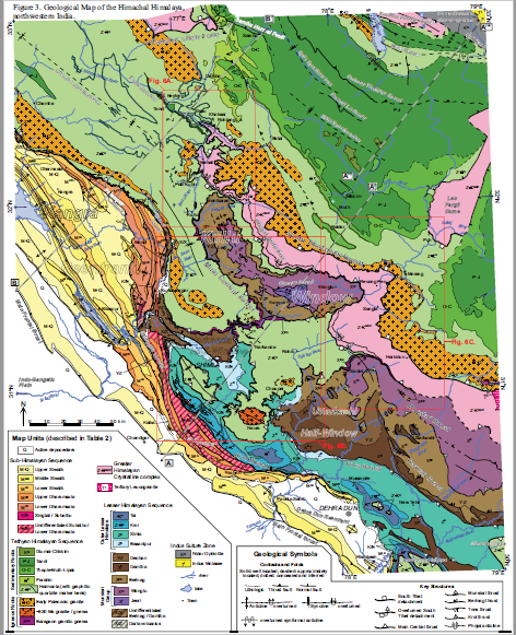 I love this simplified map separating the Tertiary System from Old Himalaya Rocks. A lot more details are available now on the geology of Himachal Himalaya. Download a high res version here - gsapubs.figshare.com/ndownloader/fi…