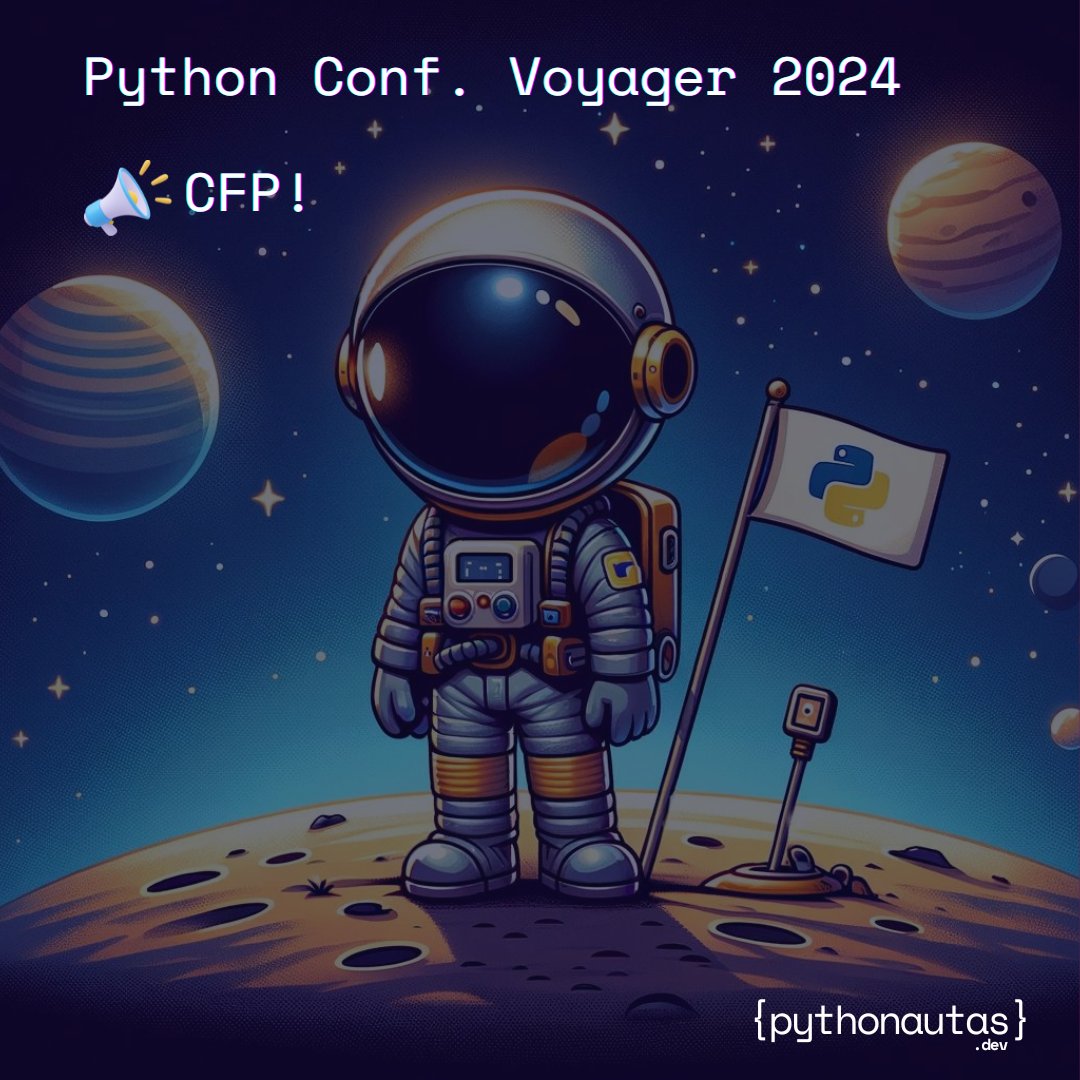 davenisc's tweet image. Abierto el  CFP! Python Conf. Voyager 2024  nos gustaría tener a grandes creadores de contenido como @MoureDev @midudev @_nasch_ entre otros, queremos compartir nuestro conocimiento con este evento gratuito 100% sobre #python #pythonprogramming 

papercall.io/pythonautas