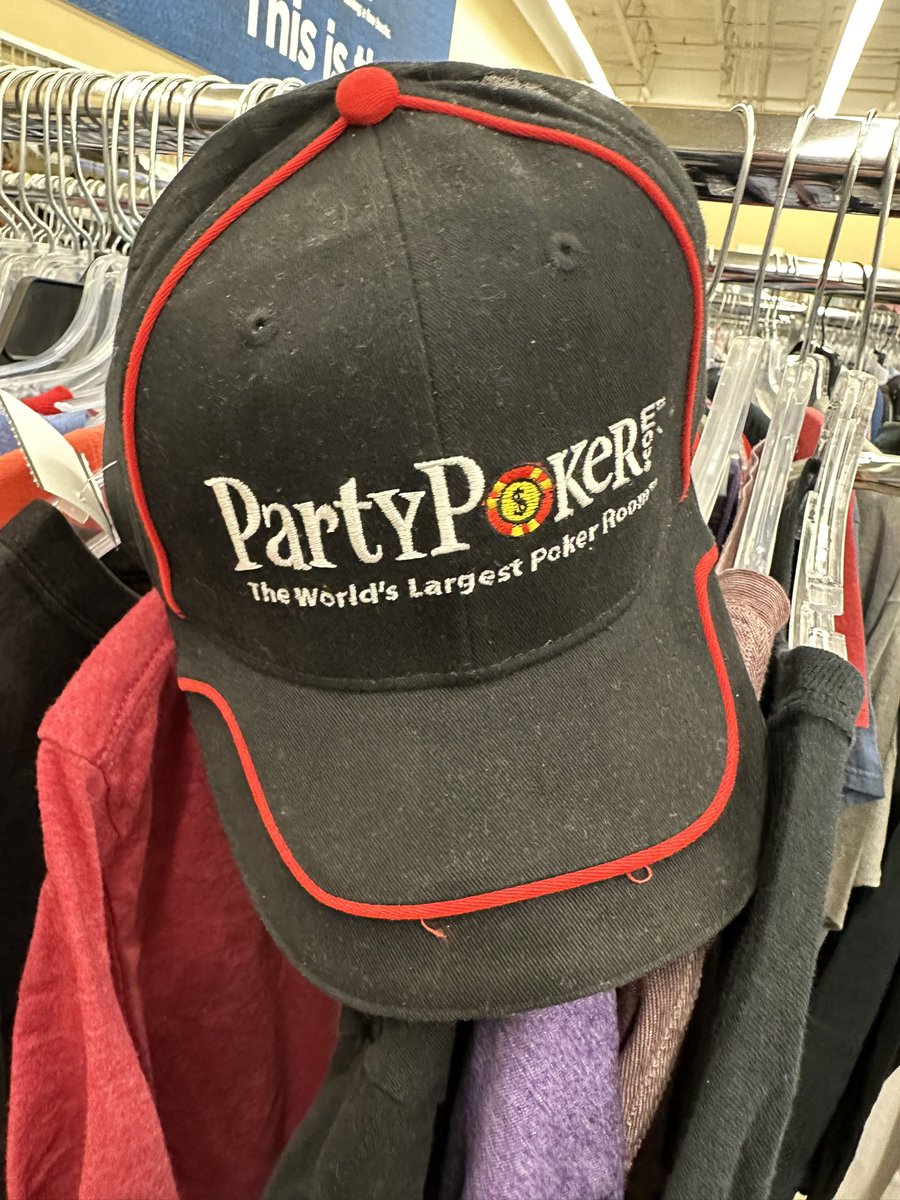 Today’s Las Vegas #pokerthrift store find. Old school @partypoker hat. “The World’s Largest Poker Room” would suggest this hat is from early 2000s before PokerStars rose to prominence and took that mantle.