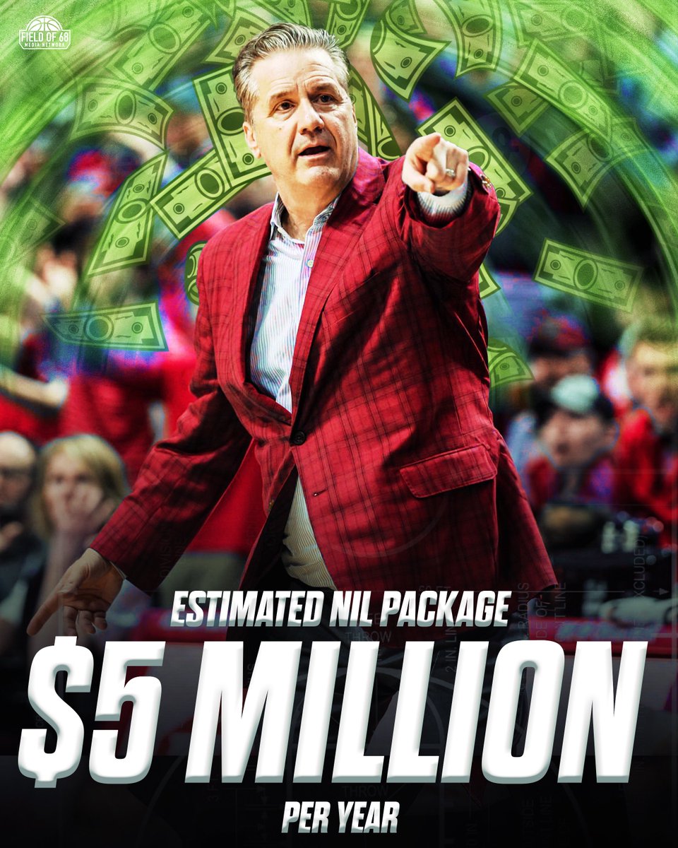 The Field of 68 (@thefieldof68) on Twitter photo Calipari will have access to an NIL package that will rank among the best in college basketball, Sources told <a href="/TheFieldOf68/">The Field of 68</a>
Excess of $5 million per year๐ค๐ค๐ค Calipari will have access to an NIL package that will rank among the best in college basketball, Sources told <a href="/TheFieldOf68/">The Field of 68</a>
Excess of $5 million per year๐ค๐ค๐ค