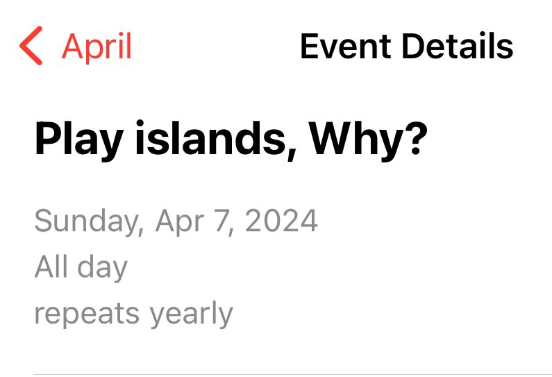 I had to ask Linnea to explain this one to me… Last year Eddie made a calendar event to play “Islands” a game in Roblox. Linnea edited the event (last year) to ask why? She thinks Eddie forgot why he made the event, he did not have an answer. She did play it today 🙂