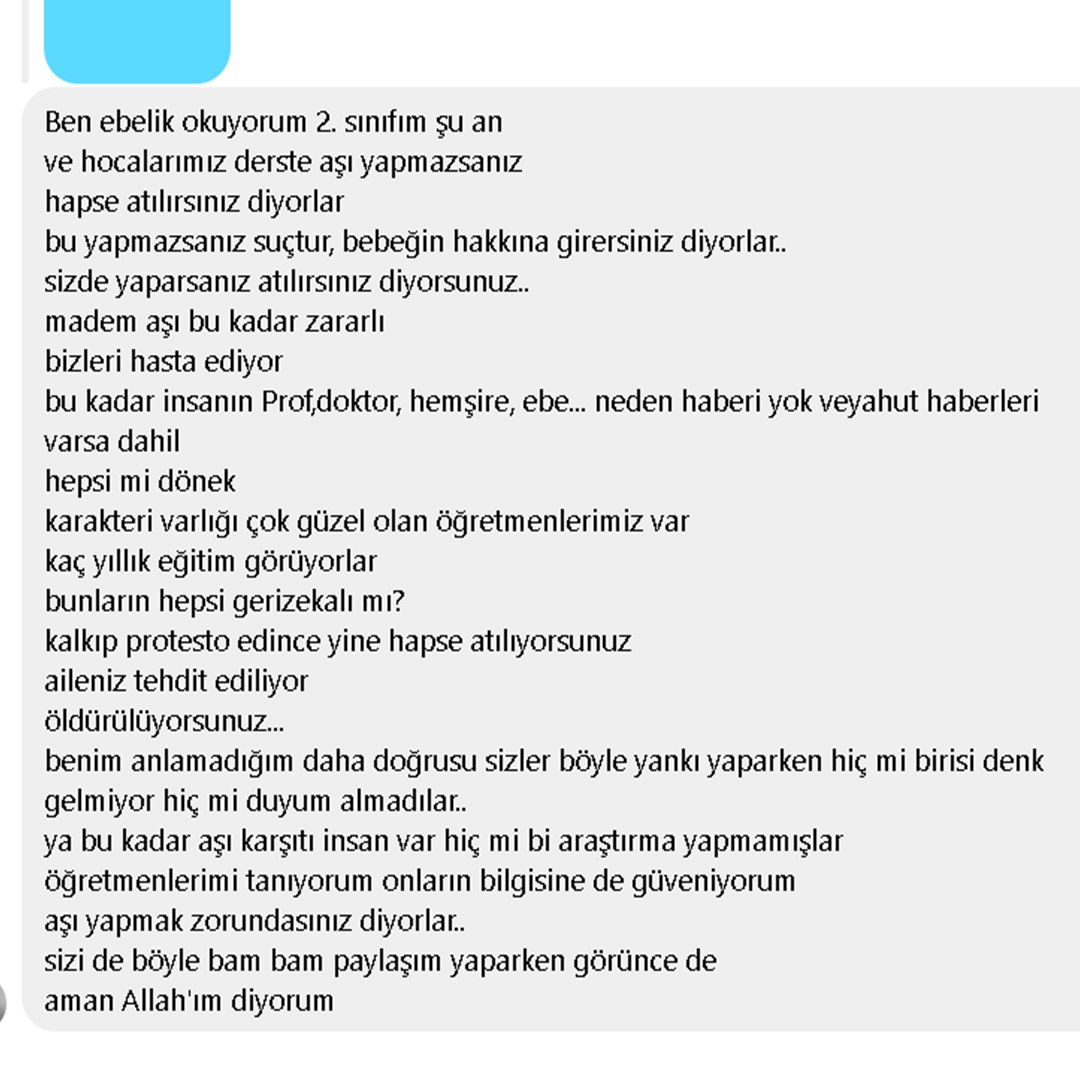 Ben ebelik okuyorum ikinci sınıfım, hocalarımız bebeklere ve çocuklara aşı yapmazsanız hapse atılırsınız diyorlar.