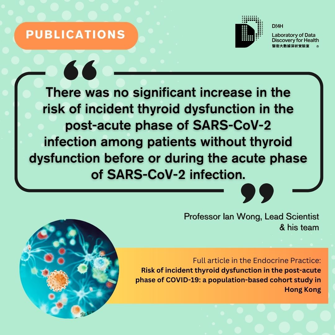 Our Lead Scientist @Ian_HKU & his team published a paper in the Endocrine Practice, sharing their latest evaluation on the risk of incident #thyroid #dysfunction in the post-acute phase of #COVID19. doi.org/10.1016/j.epra… @HKU_D24H @hkumed @HkuPharm