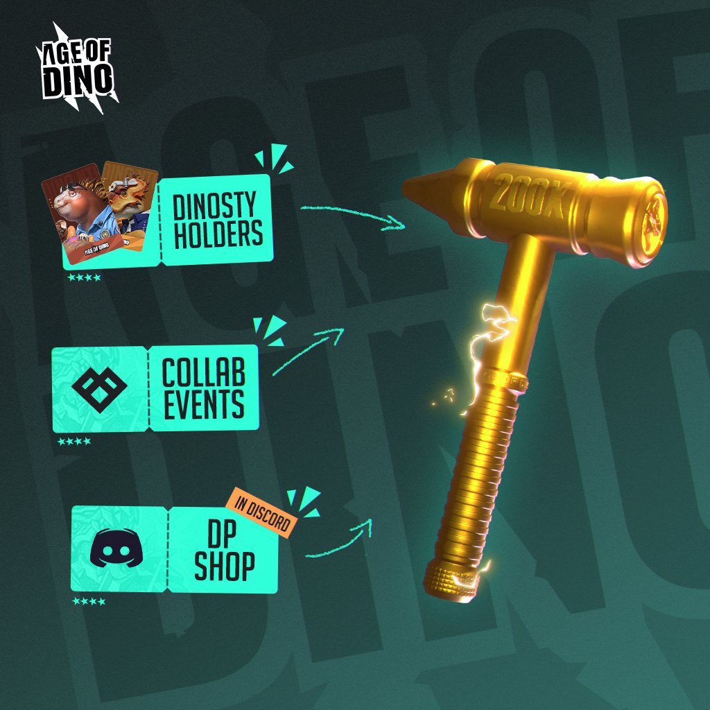 Crypto Sea X <a href="/ageofdino/">Age of Dino</a> Hammer giveaway

• Free to play
• Age of dino is backed by <a href="/XterioGames/">Xterio</a> , <a href="/animocabrands/">Animoca Brands</a>

Get 200x bonus with Dino Hammer

🎁Prize : Dino Hammer x 5

✅To enter :
- Follow : <a href="/duaud9912/">Yeomyung (theo/acc)</a> ,<a href="/ageofdino/">Age of Dino</a> 
- Like, RT, Tag your friends
- Join :