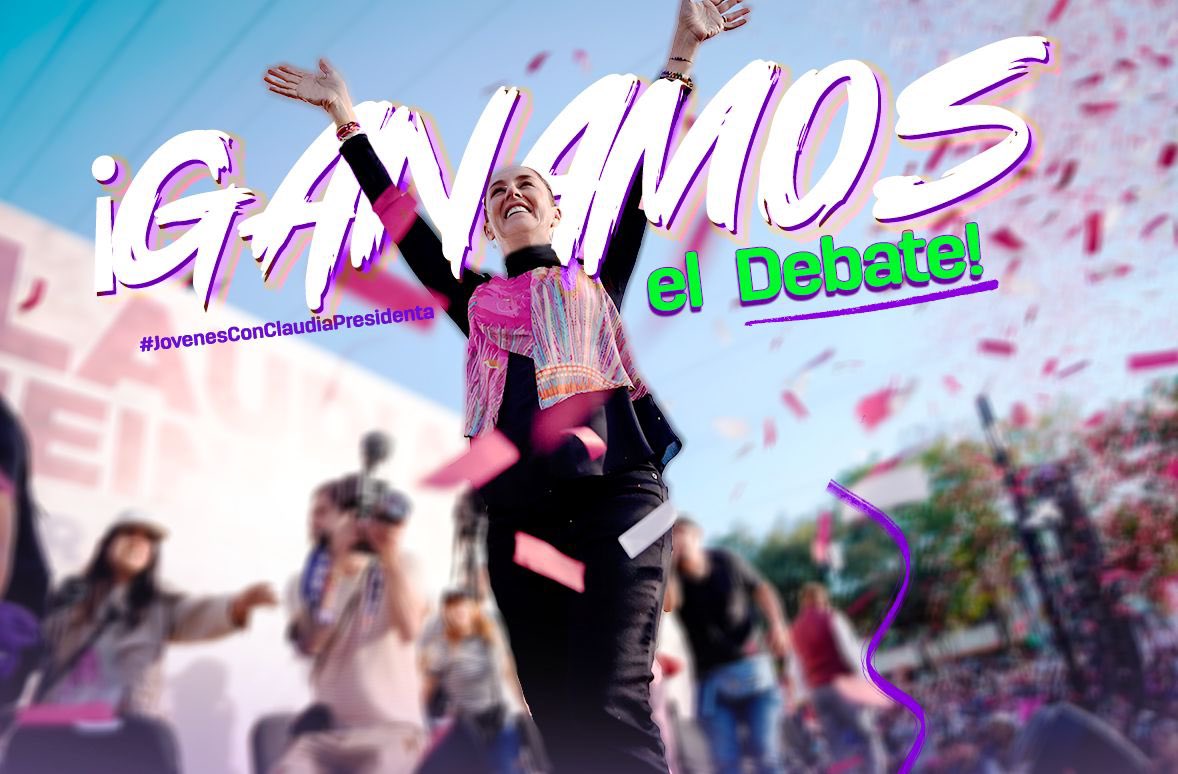 DCabeno's tweet photo. ¡Ganamos el Debate!

#ClaudiaGanaDebate 
#JovenesConClaudiaPresidente 
#ClaudiaEstadista https://t.co/G0yiHI67rk