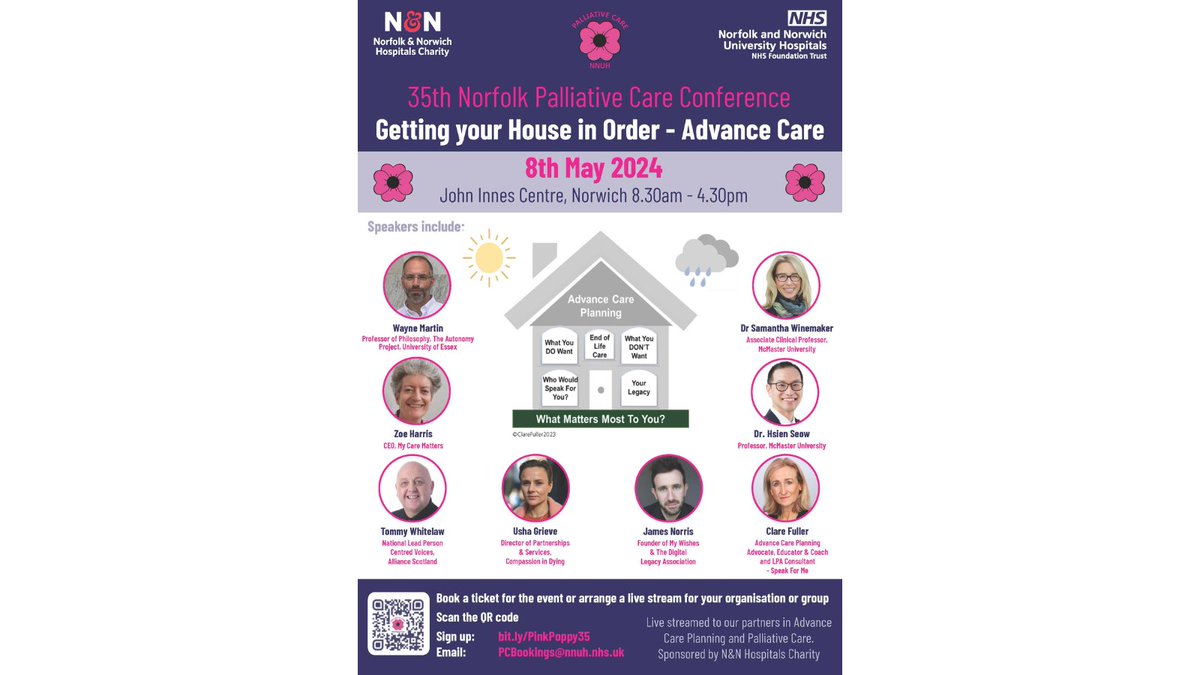 Planning for when you reach the end of life is always a difficult thing to consider. These tough choices are the focus of the @NNUH palliative care conference on May 8 at the John Innes Centre in Norwich. Sign up to attend at bit.ly/PinkPoppy35