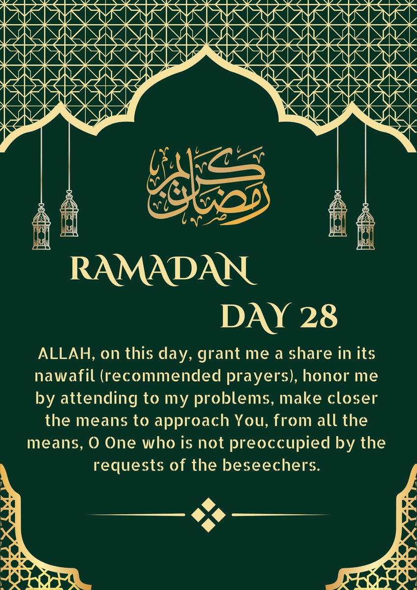 As we enter the blessed final days of Ramadan, let's strive for increased devotion, reflection, and generosity. May this sacred month bring peace, blessings and spiritual growth to all.
 #RamadanDay28 
#Ramadankareem
#RamadanBlessings 
#Ramadan2024 
#RamadanMubarak