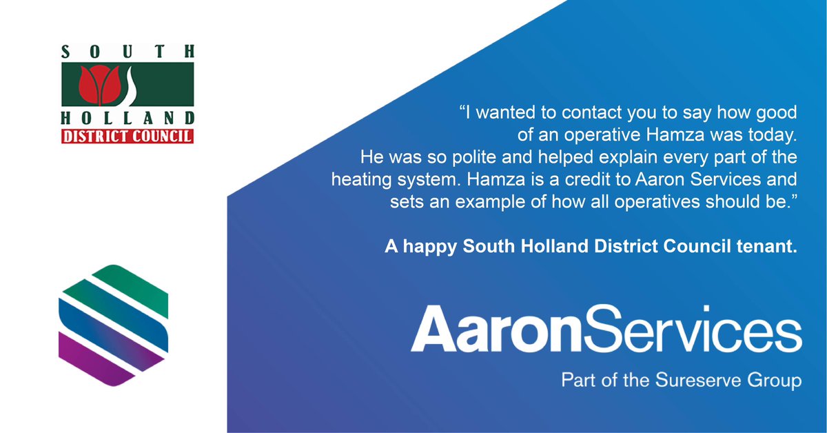 Thank you to the kind South Holland District Council tenant who took time to contact our team and to compliment our operative Hamza last week.
 
#GettingItRight #TenantCompliment #TeamAaron