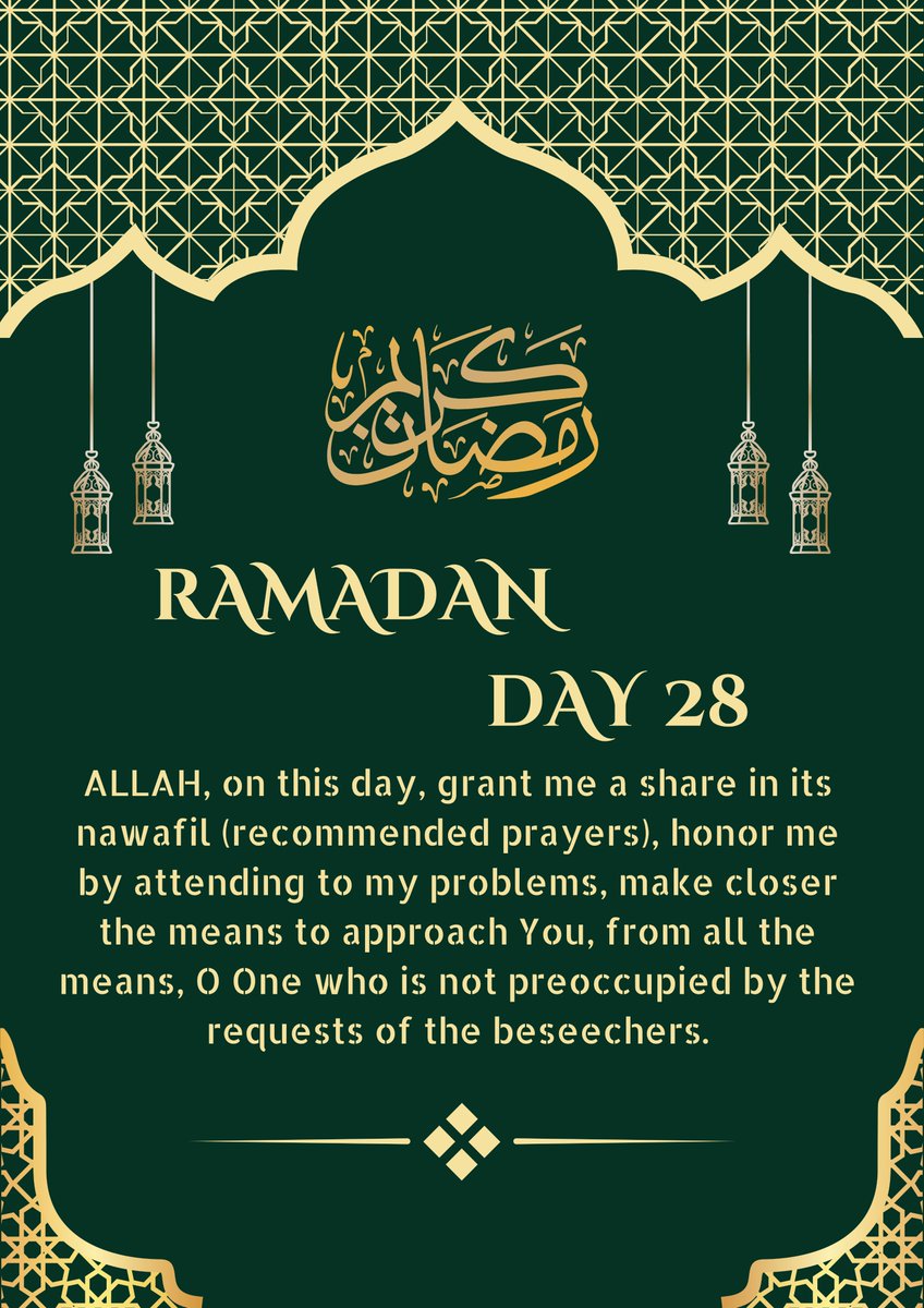 As we enter the blessed final days of Ramadan, let's strive for increased devotion, reflection, and generosity. May this sacred month bring peace, blessings and spiritual growth to all.
#RamadanDay28
#Ramadankareem
#RamadanBlessings
#Ramadan2024
#RamadanMubarak