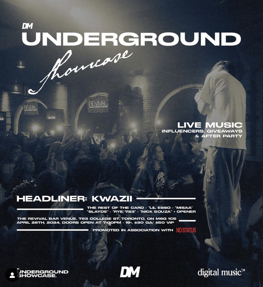 This marks the fourth DMTV underground showcase, where we’re spotlighting some of the finest talents from Toronto. April 26th at Revival Bar @RevivalBarEvent Details: revivaleventvenue.ca/event/dmtv-und…