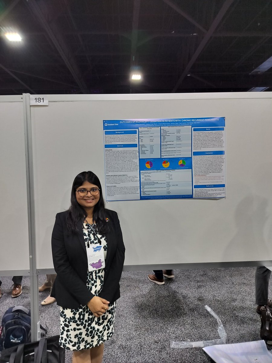 Excited to present at ACC 24: Outcomes in Rilonacept Cessation in Patients with Chronic Recurrent Pericarditis.

Tapering 🪜has lower recurrence rates than abrupt stop 🛑

Median ⌚ to flare 2-3 months

<a href="/AllanLKleinMD1/">Allan L. Klein</a> <a href="/Syed_Alveena/">Alveena Batool Syed</a> #jaideepbhalla <a href="/CleClinicHVTI/">Cleveland Clinic Heart, Vascular & Thoracic</a> <a href="/CCF_IMCHIEFS/">Cleveland Clinic IM</a>