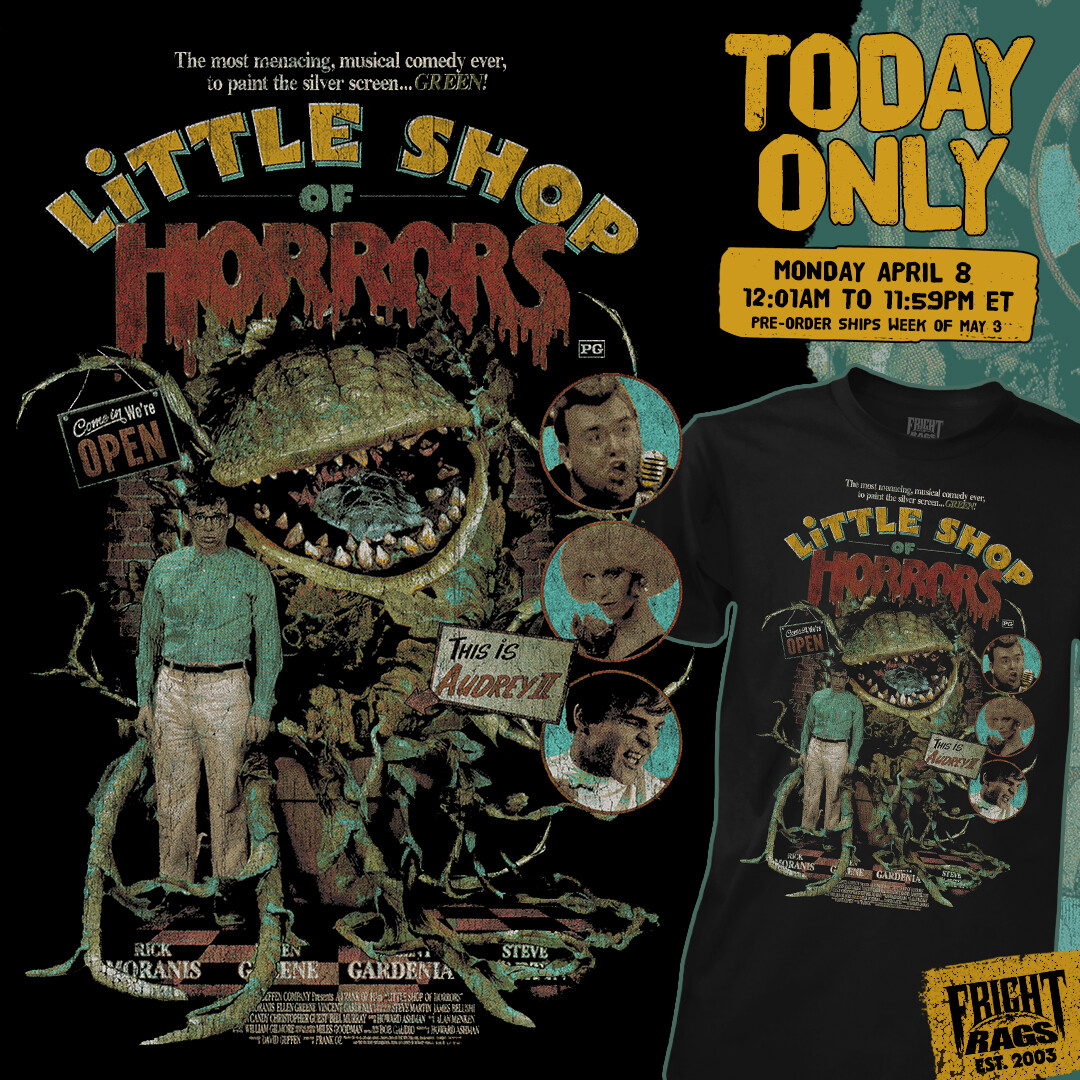 🎉 Midnight Madness Tee starts now! 1 design for 24hrs for $25. Grab this exclusive LITTLE SHOP OF HORRORS tee today only! At exactly 11:59pm ET tonight (4/8) it will disappear. Ships week of 5/3. SHOP: bit.ly/3U778Nd