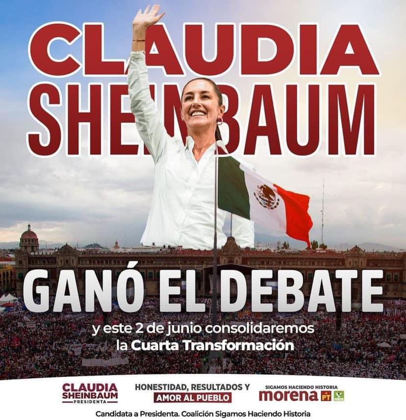 Ganamos el debate contundentemente, no hay duda la Doctora @Claudiashein será la próxima presidenta de México.