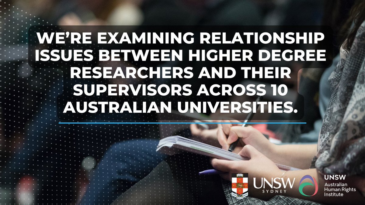The Australian Human Rights Institute and the <a href="/UNSW_GVRN/">UNSW Gendered Violence Research Network</a> are today launching a major research project examining relationship issues between higher degree researchers and their supervisors across 10  Australian universities. Learn more: bit.ly/HDRProject