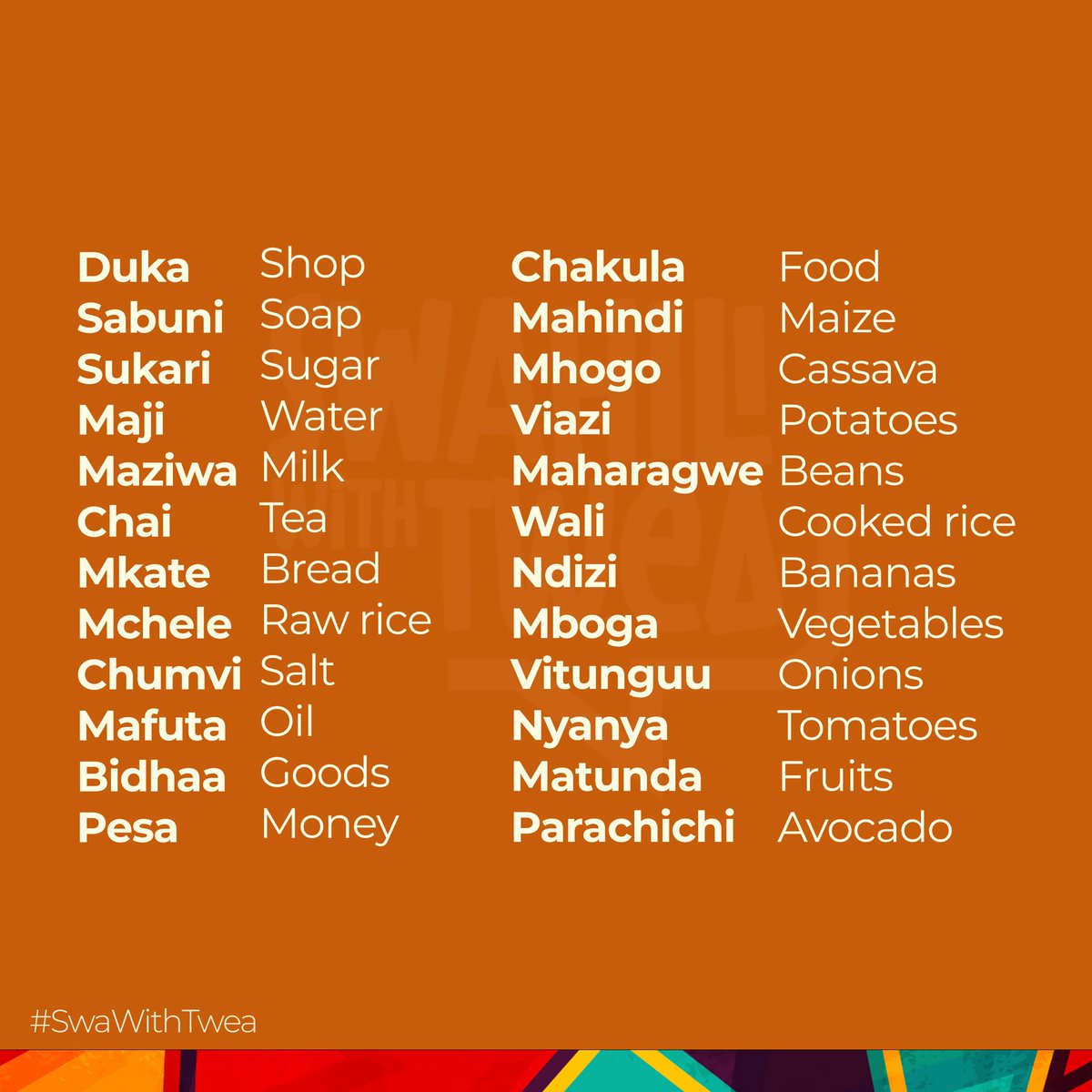 Hamjambo 
Common nouns in #Swahili 
For beans, it can be “maharagwe or maharage”
#SwaWithTwea