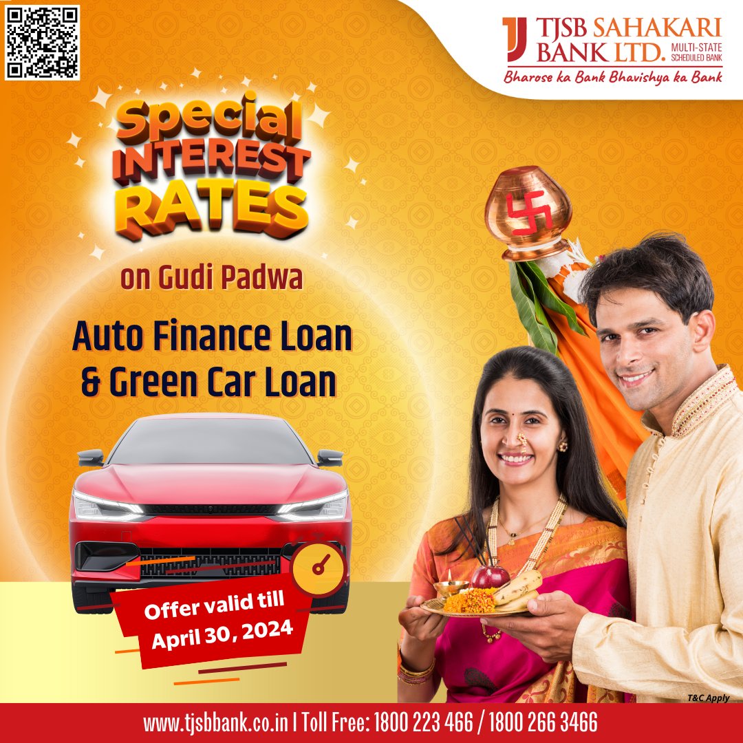 Get ready to hit the road with our exclusive #GudiPadwa offer! Enjoy special interest rates on #AutoFinanceLoan & #GreenCarLoan
Apply now for Auto Finance : shorturl.at/ghqM8
Apply now for Green Car Loan: shorturl.at/ekDO1
Offer valid till April 30, 2024
T&C apply