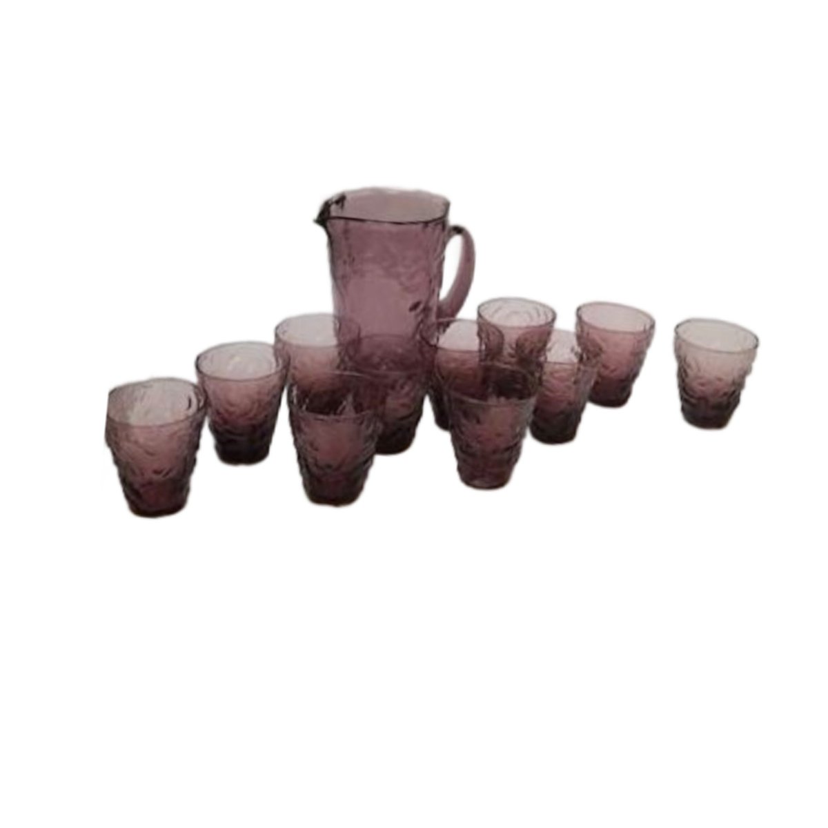 Vintage Amethyst Crinkle Pitcher Cocktail Set by Morgantown Glass, 12 Pc Set, Free Shipping tuppu.net/a7a0fcba #Etsy #JunkYardBlonde #MadMenBarware