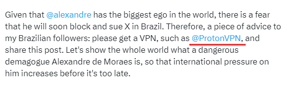 FabioClickTime's tweet photo. 1 - Vejam que interessante…
Elon Musk fixou um comentário de um perfil que recomenda o uso de VPN.
Quando você lê o comentário, o perfil recomenda o uso de um tal de "Proton VPN".
Conforme mostro nos prints abaixo. 🔽 https://t.co/nTAOxeBR3M
