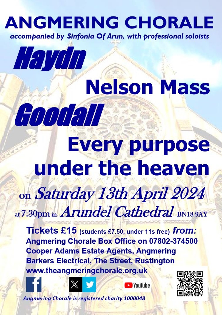 Warmest possible composerly wishes to George Jones and everyone @AngmeringChoral performing my EVERY PURPOSE UNDER THE HEAVEN tomorrow in beautiful Arundel Cathedral 🙏