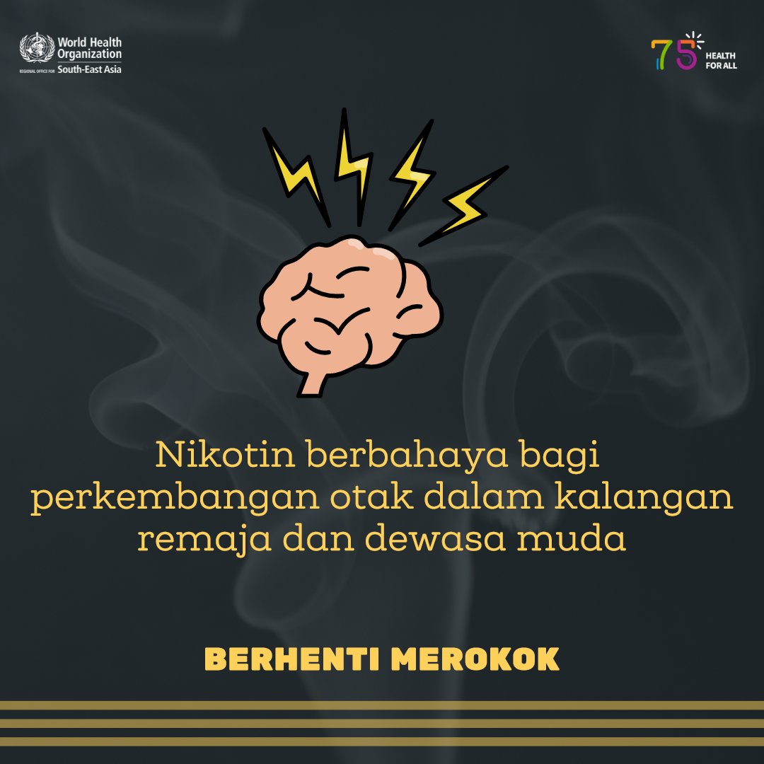 Ketagihan #nikotin mempunyai kesan yang boleh membawa kerosakkan pada otak 🧠 orang muda. #KomitedUntukBerhenti bagi semua bentuk penggunaan tembakau dan vape/e-rokok!