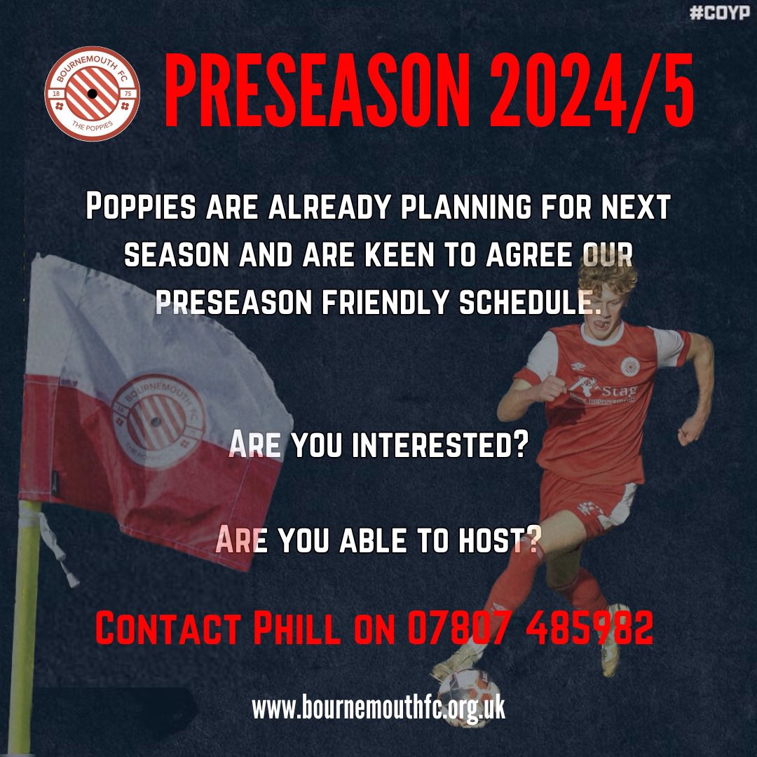 PRESEASON POPPIES There may still be games left this season but Poppies preseason feelers are out for next. Contact us if interested. Now, back to business - starting tomorrow night away at Cowes. #coyp @BournemouthOne #upthepoppies #thepoppies @Bournemouthecho