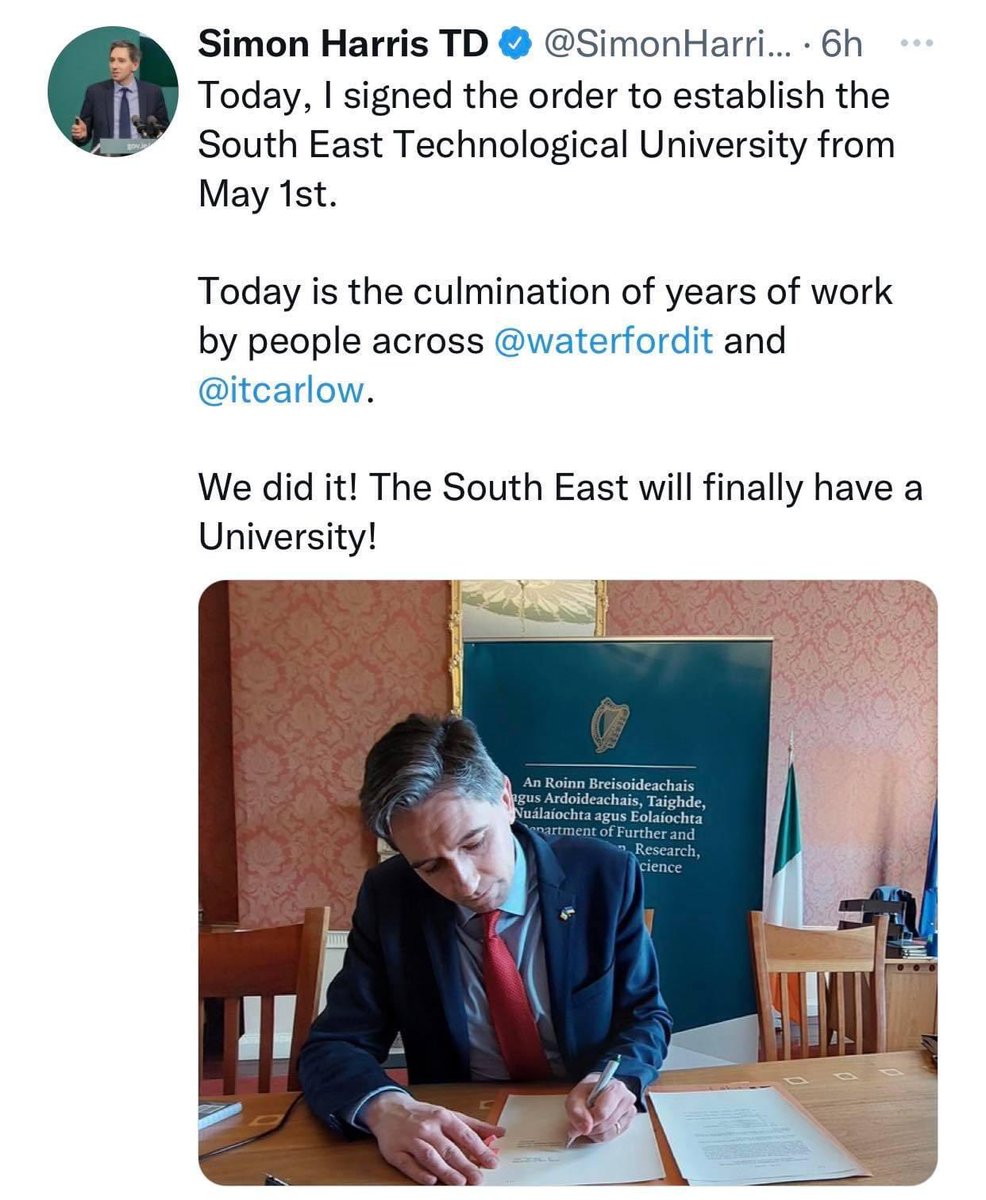 2 years ago today @SETUIreland was established by the man who will be Taoiseach. Wexford still awaits a start on its new campus having secured the site for it last year. The fight continues! @Wexford_People @SouthEastRadio @beat102103 @Independent_ie