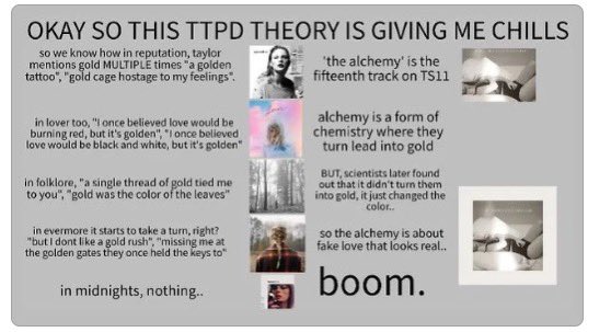 sundara_aus's tweet photo. Saw this theory by @2ndsofsummer and now can’t stop thinking how ‘The Alchemy’ could be Taylor Swift’s most genius/ heartbreaking songwriting yet. #TTPD @taylornation13 https://t.co/UfdjetSe5j