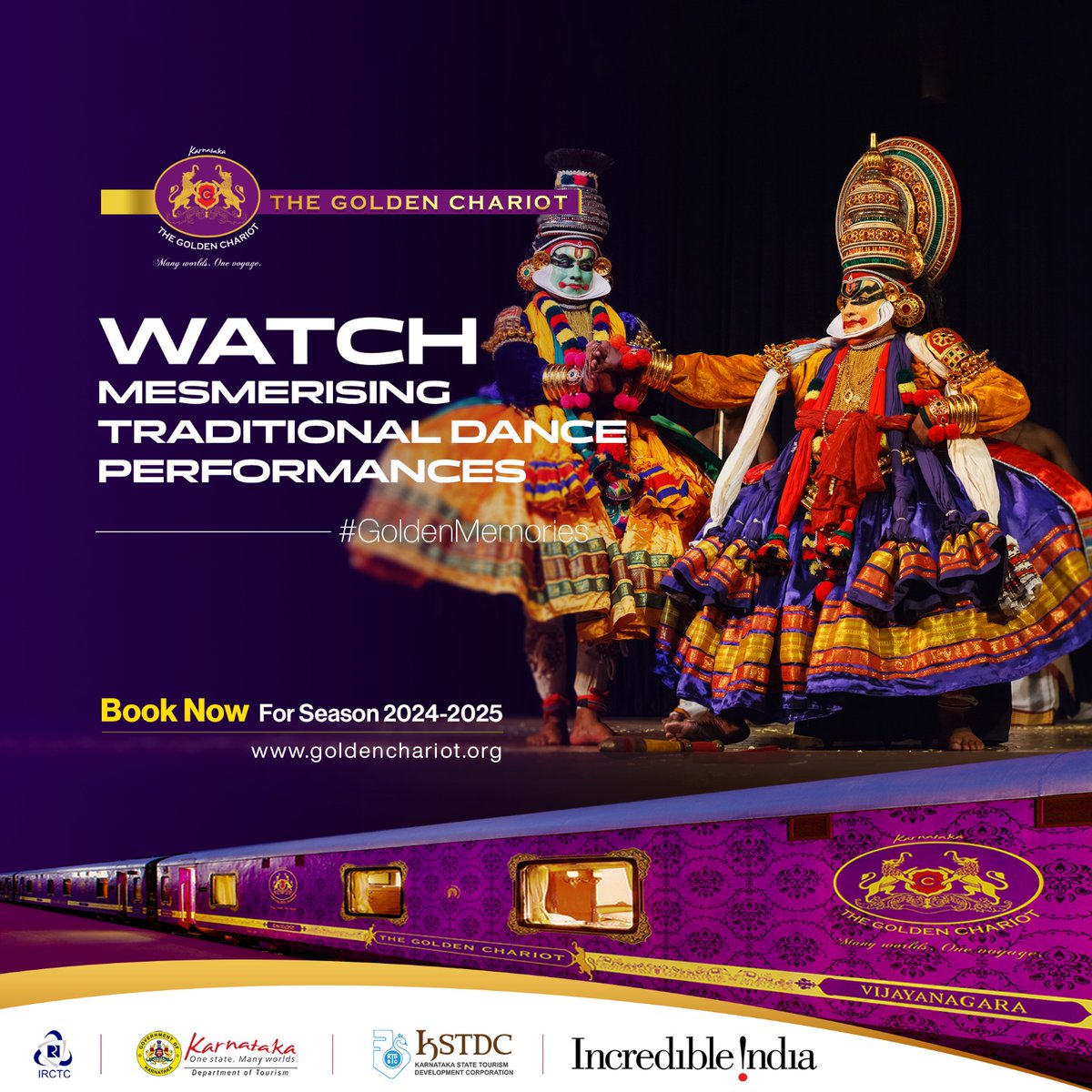 Be prepared to be mesmerised by the tranditional dance performance in Kochi. To create #GoldenMemories aboard the #GoldenChariot, click on goldenchariot.org #goldenchariot #travelindia #luxurytravel #SouthIndia #travellife #BucketListAdventure #IncredibleIndia #travel