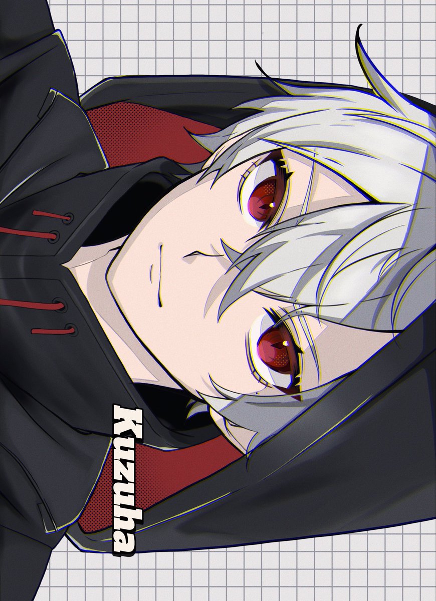 kuzuha (nijisanji) solo looking at viewer smile short hair 1boy red eyes hair between eyes  illustration images