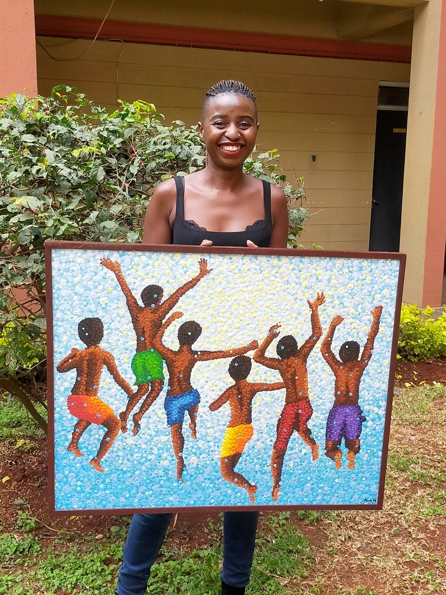 The #AffordableArtShowKe is coming soon. Here's one of the artworks @little_aweko exhibited at the last show. It sold and found a new home in Kilifi. 🔴 She'll be back again for the next show - 10-12 May 2024. See pinned tweet for details.