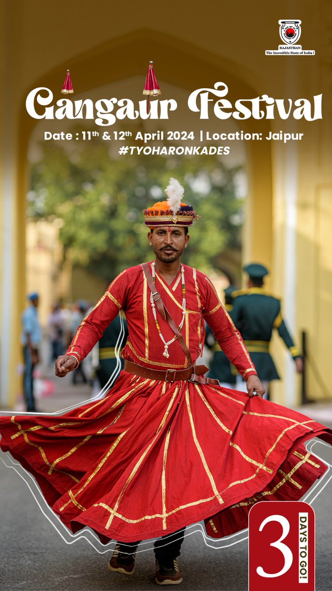 my_rajasthan's tweet image. Mark your calendar to experience the enchanting Gangaur Festival procession in Jaipur's vibrant streets!
3 Days to go!

#TyoharonKaDes #ColoursOfIndia #GangaurFestival #Jaipur #RajasthanTourism #Rajasthan