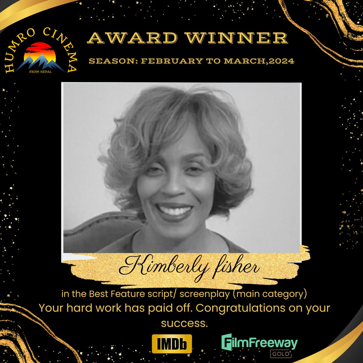 'AWARD WINNER SEASON FEBRUARY TO MARCH 2024'. Script Name:Girl On Fire Writer Name: Kimberly fisher Category:Best Feature Script/ Screenplay (Main Category) #awardwinner #humrocinema