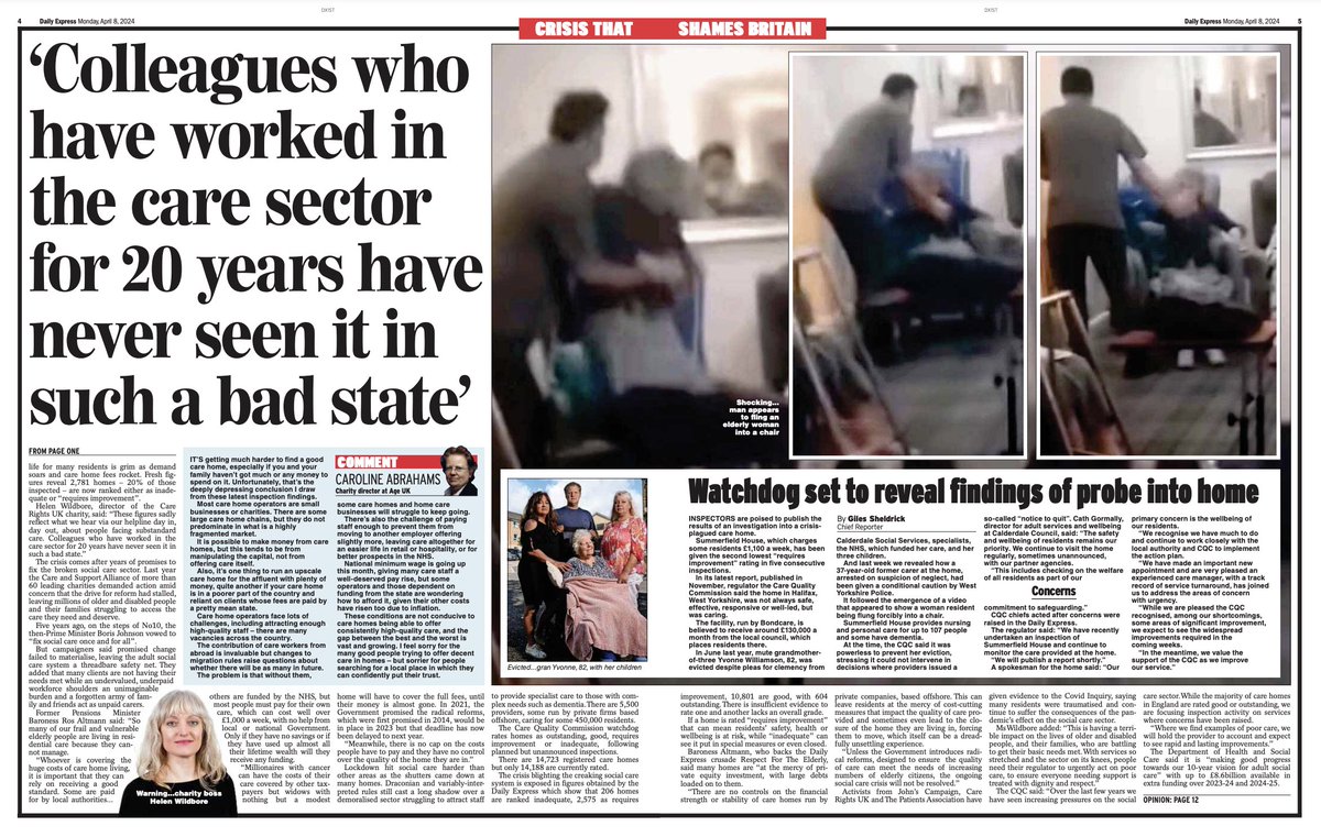 Excl: In a scandal shaming Britain hundreds of thousands of frail & forgotten OAPs are receiving substandard care as they languish in failing facilities. 1 in 5 care homes now rated inadequate or requires improvement - despite charging £1k a week @age_uk @rosaltmann @CareRightsUK