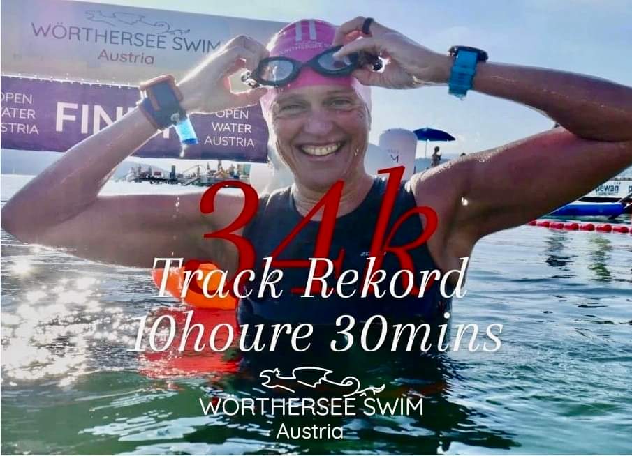 Open Water Austria! The current course record for the 34k distance is held by Clark Lauren: 10:30:08! Congratulations - she had fun, the photos say it all! If the course record is broken, a 400 euro voucher from the Woerthersee Swim Shop is in prospect! See you in the water!