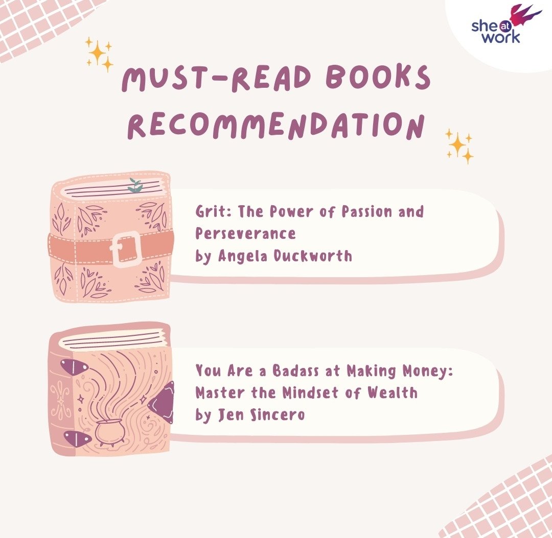 SheAtWork presents some book recommendations for women entrepreneurs that can help them to achieve their goals and have a growing mindset. #booksrecommendations #womenempowerment #womenentrepreneurs #womenentrepreneurship