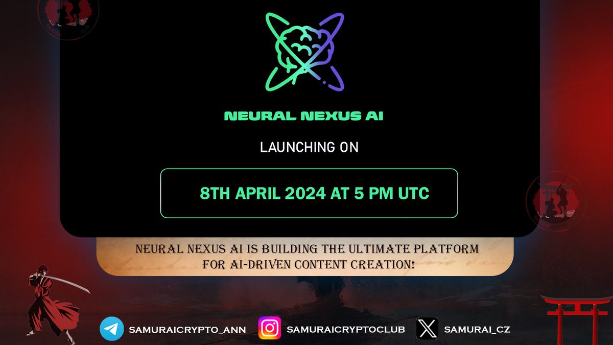 Samurai の新しい宝石 Nexus AI は、AI 主導のコンテンツ作成のための究極のプラットフォームを構築しています。 @NeuralNexusApp 2024 年 4 月 8 日月曜日午後 5 時 (UTC) に開始 🔥 🔥 🔥