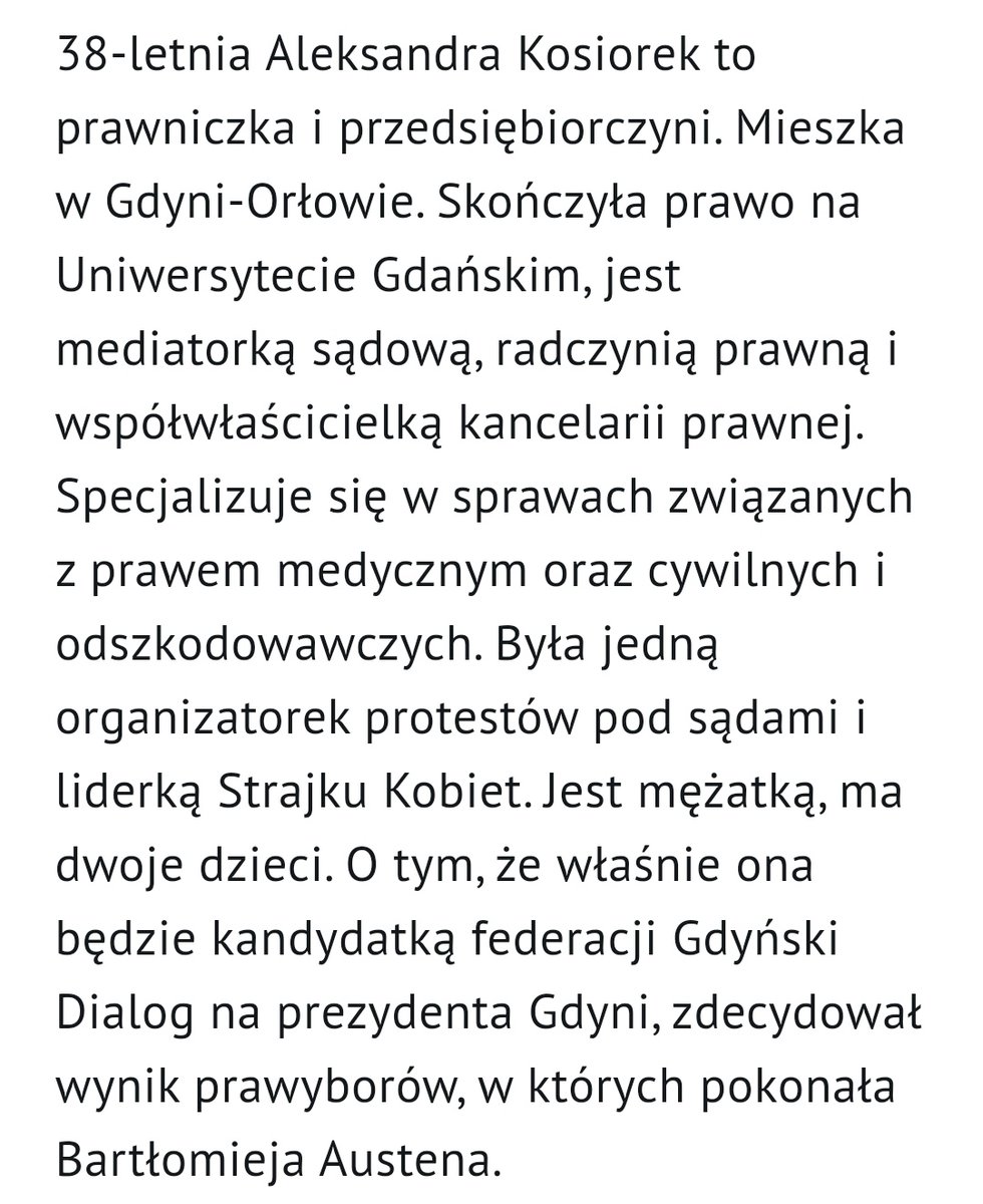 Gdynia! 😍 Ponad 35% głosów wzięła Aleksandra Kosiorek, kandydatka aktywistycznego Gdyńskiego Dialogu, dystansując kandydata KO i Lewicy (25%) oraz rządzącego nieprzerwanie od 26 lat prezydenta Szczurka (23%), który nie wszedł, tym samym, do drugiej tury! #StrajkKobiet