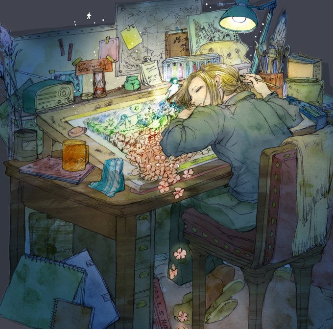 創造と想像の先。『あふれる』 シャープペンシル/透明水彩/Photoshop#illustration #イラスト 