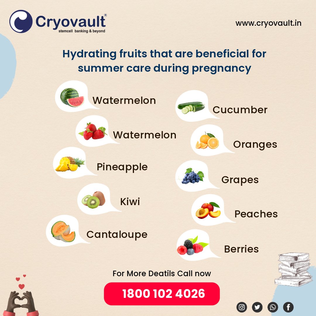 Some hydrating fruits that are beneficial for summer care during pregnancy Call Now:- 18001024026 Visit:- cryovault.in #cryovault #insurance #family #cordblood #stemcellbanking #stemcelltreatment #stemcellbanking #india #savestemcellsafterbirth #largeststemcell
