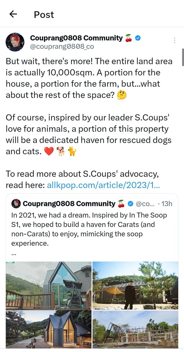fallfor_DK's tweet photo. Carats bought 10K sqm of land in Batangas PH, make it Seventeen In The Soop inspired vacation place, the cabins are Seventeen units themed (Vocal, Hiphop, Performance), the extra space will be a haven for rescued cats and dogs.

What a day to be a filo carat y'all are so rich 😫 https://t.co/GZkIWhtZTK