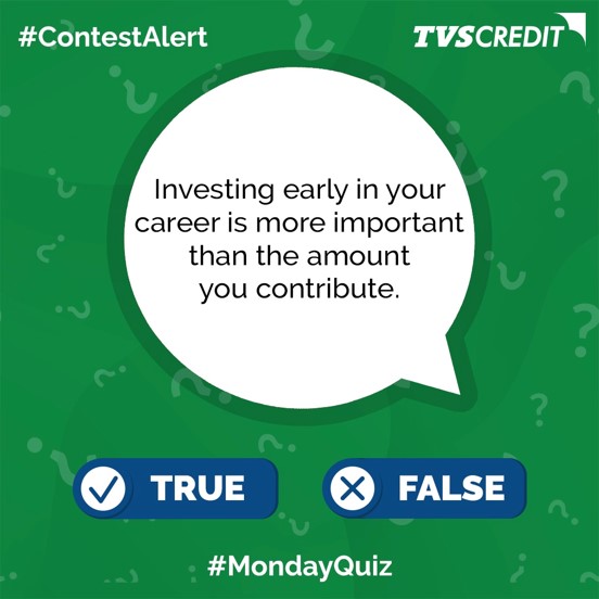 True or False? Do you think investment matters or time? Share your guess and stand the chance win exciting vouchers. Don't forget to tag your friends too! #TVSCredit #SmartCustomer #TrueOrFalse #FactChecks #Awareness #ContestAlert #MondayQuiz