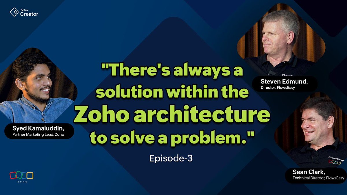 In this episode of Creator Conversations, we chat with Steven Edmund and Sean Clark from FlowsEasy. Learn how they started their business at 51 and their thoughts on artificial intelligence. A conversation you won't want to miss! 🔗 zurl.co/4yIc #Videos #DX @Zoho