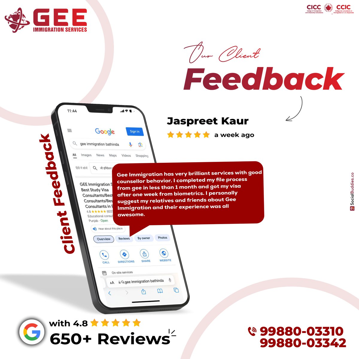 What our client say about us.
.
.
 For personalized guidance, dial +91 9988003342. Let's make your dreams a reality! 
.
#ReviewPost
#newsuccess #Visasuccessstory #clientsreview  #SatisfiedCustomer #internationaleducation #studyoverseas #immigrationexperts #geeimmigrationservices