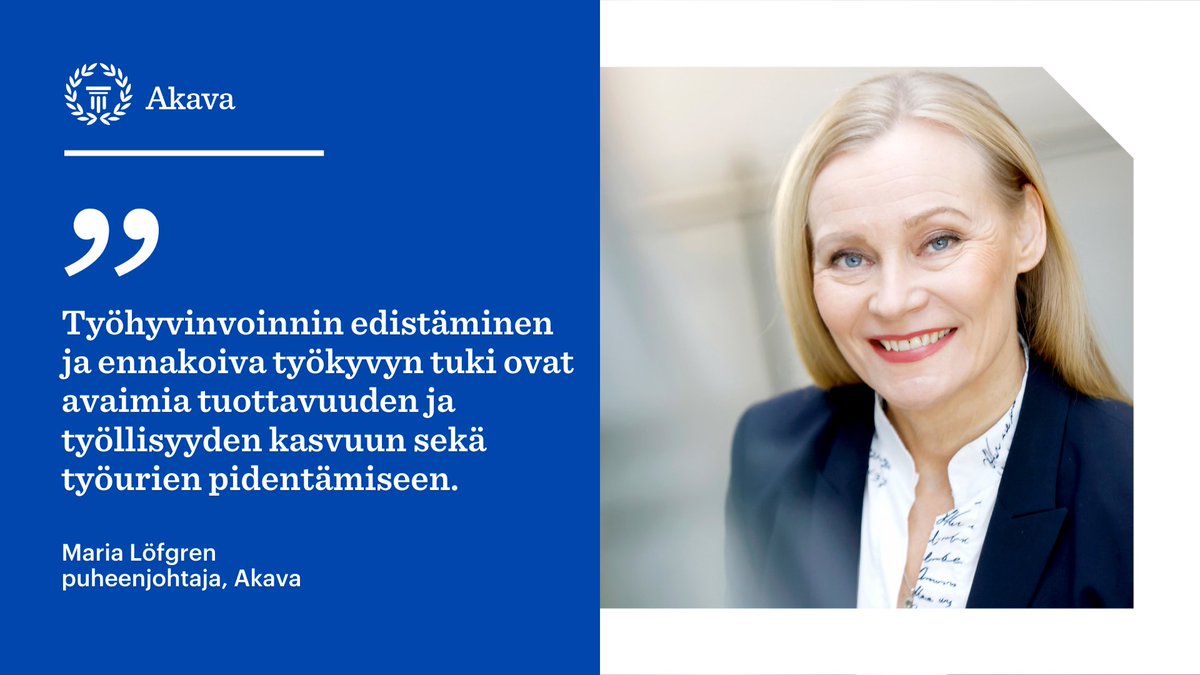 Työkyky ja työssä jaksaminen on miljardiluokan yhteiskunnallinen kysymys. Maan hallituksen pitää panostaa vaikuttaviin toimiin, joilla tuetaan ja ylläpidetään pitkäjänteisesti työikäisten työkykyä. #työkyky #työhyvinvointi #työllisyys akava.fi/verkkouutiset/…