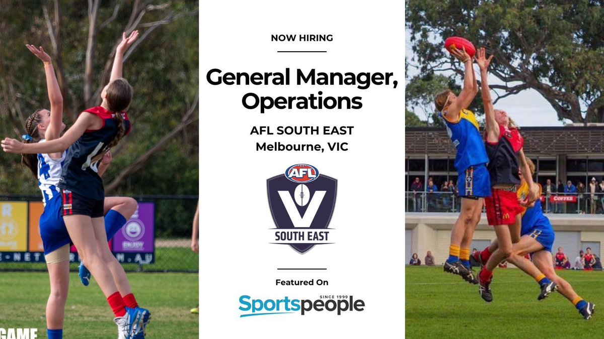 [SPORTSLEADERS] General Manager, Operations - AFL South East. Melbourne location. Full Time. Closing 19 Apr 2024. Apply@ buff.ly/3J84rES
(see more AFL jobs: buff.ly/3vFTQxQ) #sportspeople #sportjobs