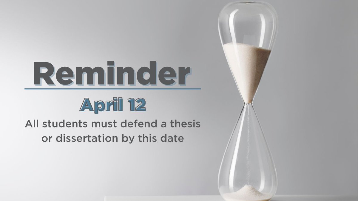 For graduate students planning to graduate this spring, April 12 is the day you must defend your thesis/dissertation by. To find more information on deadlines, visit tiny.utk.edu/grad-deadlines