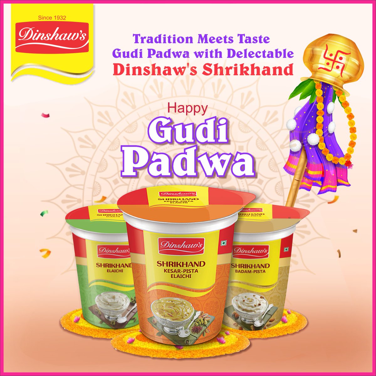 Happy Gudi Padwa

#Dinshaws4UAlways #happygudipadwa #gudipadwa #gudi #shrikhand #shrikhandpuri #happynewyear #dinshaws #icecream #dairy #milk #sweets #musttry #SweetBeginnings #newyear #marathinewyear #indian #festivals #celebrate #family #friends #viral #trending #trendingnow