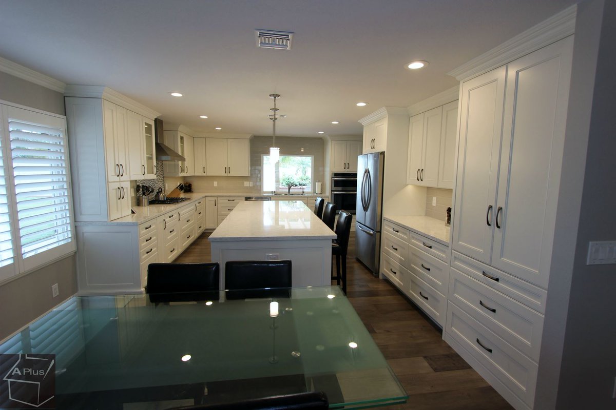 Classic, Transitional Kitchen & Home Remodel with custom white cabinets wood floors in city of Yorba Linda Orange County aplushomeimprovements.com/portfolio_page… #kitchenremodel #kitchenrenovation #KitchenCabinetsOrangeCounty #cabinets #construction #customremodel #contractor #kitchencabinets