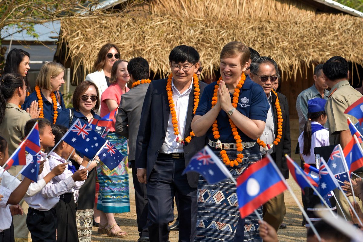 AusAmbLaos's tweet photo. On my first school visit in 🇱🇦 I was joined by the Minister of Education & Sports. Through the #BEQUAL program 🇦🇺 has helped classrooms become vibrant spaces where children's curiosity & creativity flourishes 📚✏️ https://t.co/kCVhG7xekN