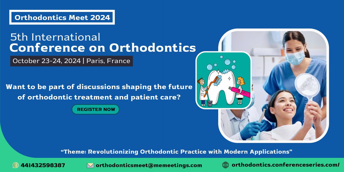 Exciting Announcement for #OrthodonticProfessionalsJoin us at the prestigious 5th International #Conference on #Orthodontics in #Paris, #France, on October 23-24, 2024   
Register Here: bit.ly/42cdaNy #OrthodonticsMeet2024, #OrthodonticsConference, #DentalCare #Dentistry